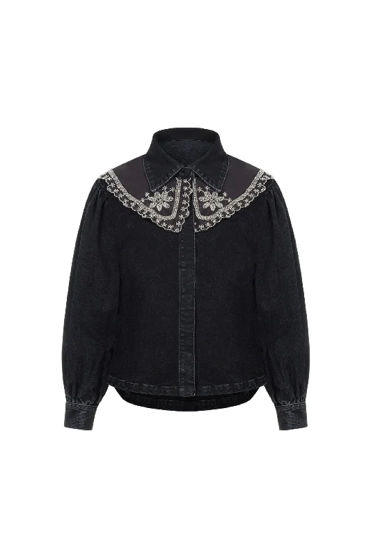 Trendy Women's Collection Embroidered Collared Denim Shirt