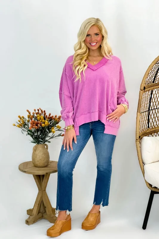 Fashion Forward Outfits Washed Purple French Terry Pullover Top