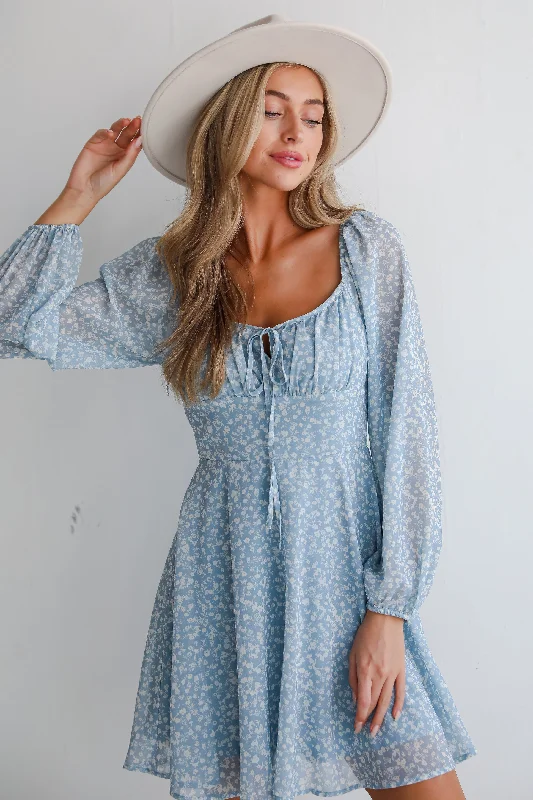 Vintage Look FINAL SALE - Passionate Aura Dusty Blue Floral Mini Dress