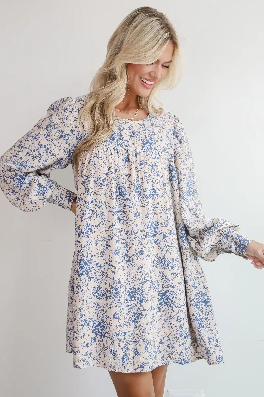 Casual Yet Stylish Separates Luxe Romantic Blue Floral Mini Dress