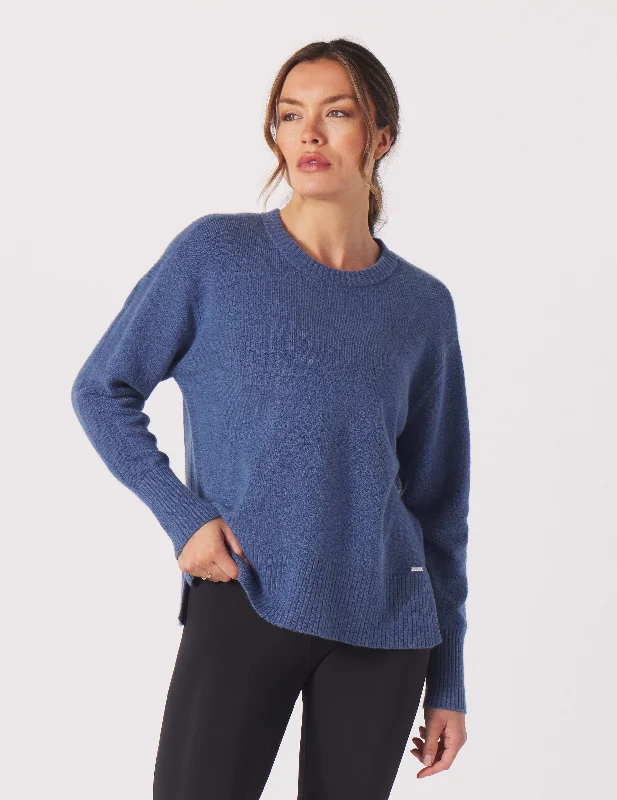 Summer Fashion Elevated Knit Crew: Washed Blue Heather