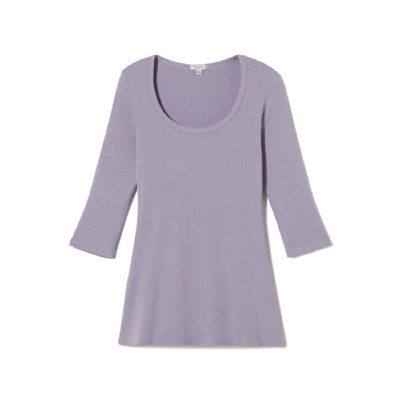 Luxury Comfort Norah 3/4 Sleeve Rib Tee In Lavender