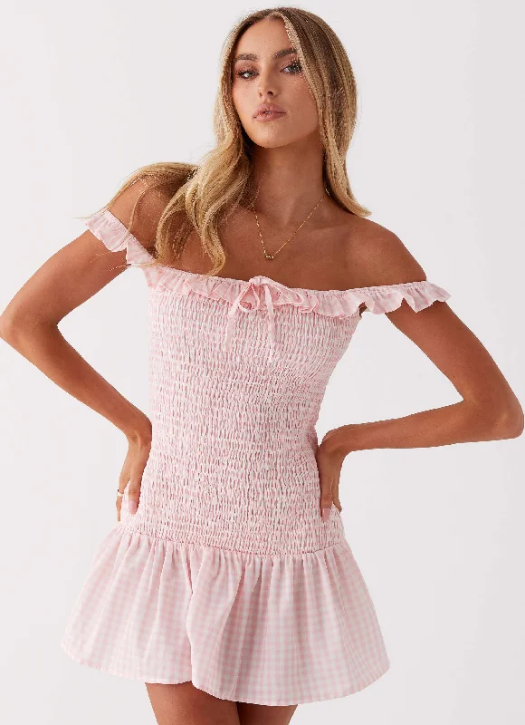 Vibrant Femme Fashion Anica Mini Dress - Pink Gingham