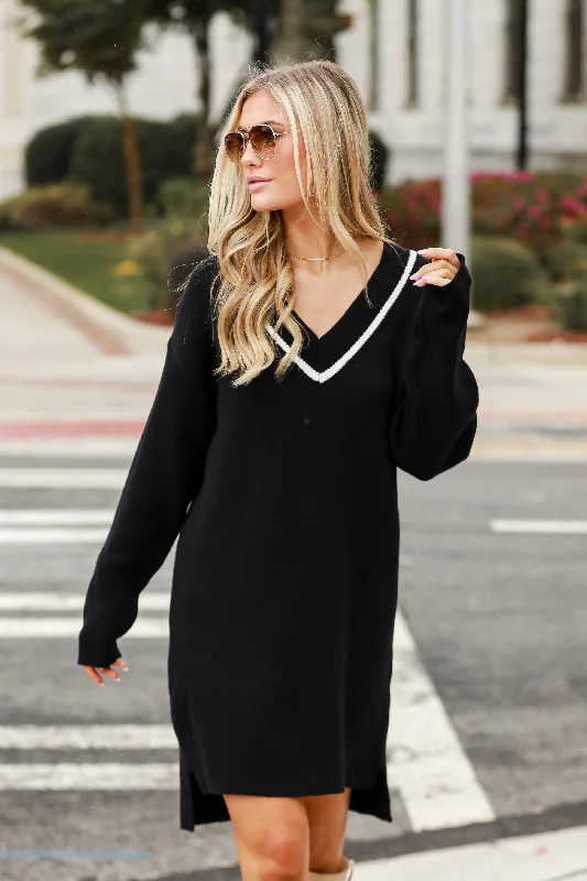 Trend Setting Wardrobe FINAL SALE - Snug As Can Be Black Mini Sweater Dress