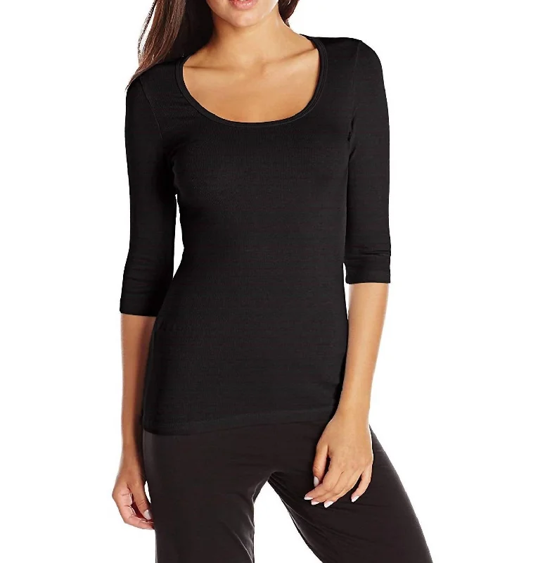 Final Clearance Norah 3/4 Sleeve Rib Tee In Black