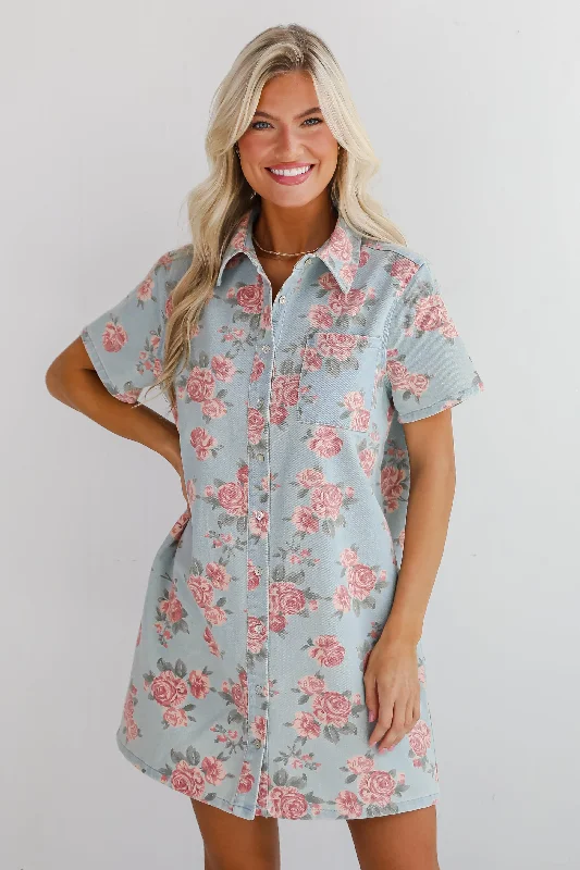 Weekend Exclusive FINAL SALE - Gorgeous Purpose Denim Floral Mini Dress