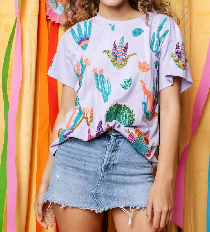 Flash Sale Starts Scattered Cactus Tee In Lavender