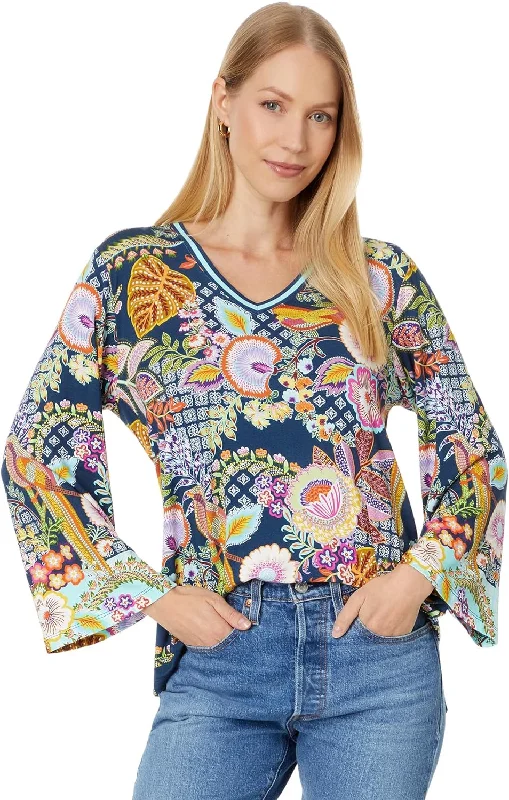 Trendy Women's Collection Johnny Was Women's The Janie Favorite V-Neck Kimono Sleeve Tee-Wild, Multicolor