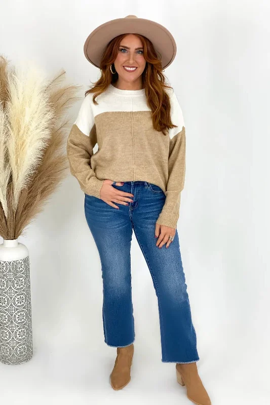 Exclusive Sale Khaki Contrast Long Sleeve Knit Sweater