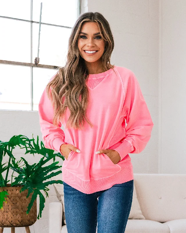 Versatile Style Wardrobe Girlfriend Crewneck Sweatshirt - Bright Pink