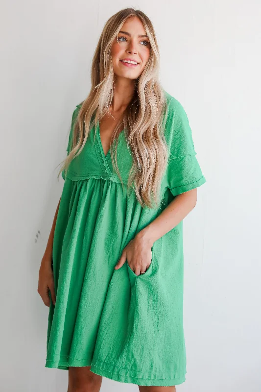 Style Upgrade FINAL SALE - Bound To Charm Kelly Green Babydoll Mini Dress