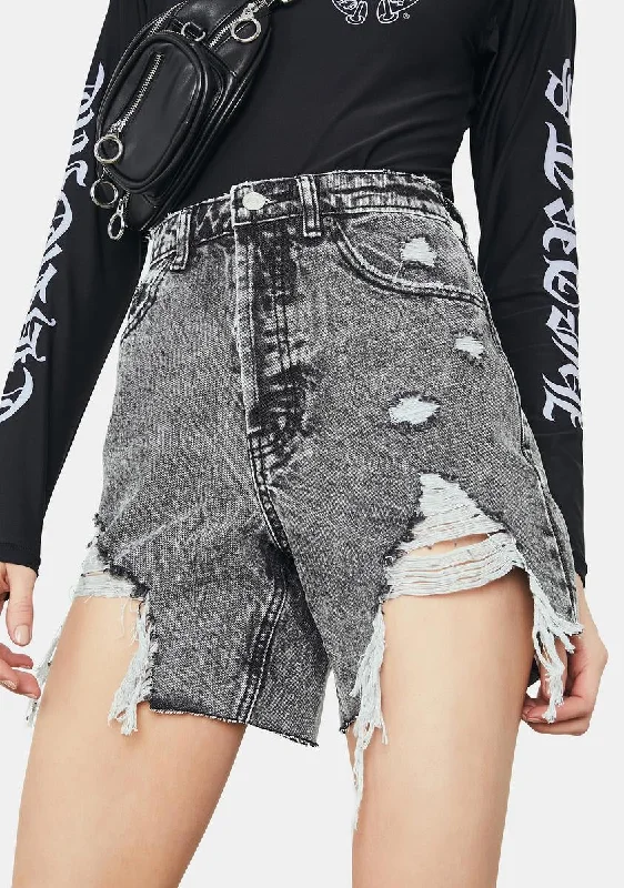 Top Brand Discounts No New Friends Acid Wash Denim Shorts