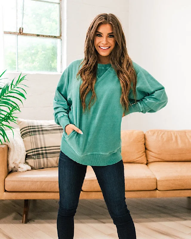 Timeless Elegance Redefined Girlfriend Crewneck Sweatshirt - Dark Green