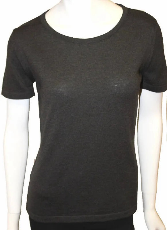 Luxe Women's Apparel Short Sleeve Crew-Neck Shell Top In Charcoal