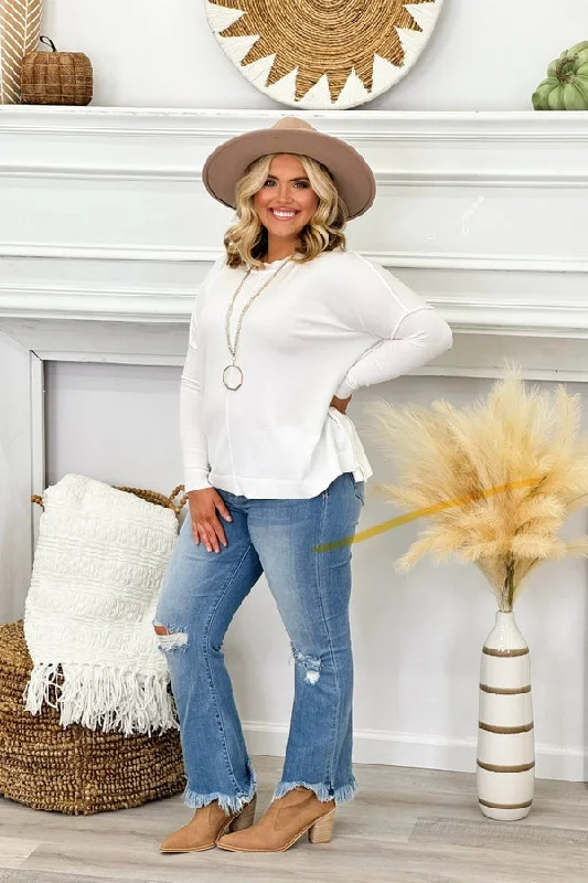 Chic Trends Unveiled Off White Round Neck Long Sleeve Sweater Top