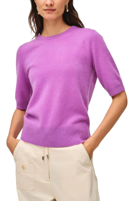 Luxury Comfort Cashmere Elbow Sleeve Tee In Lilac Purple