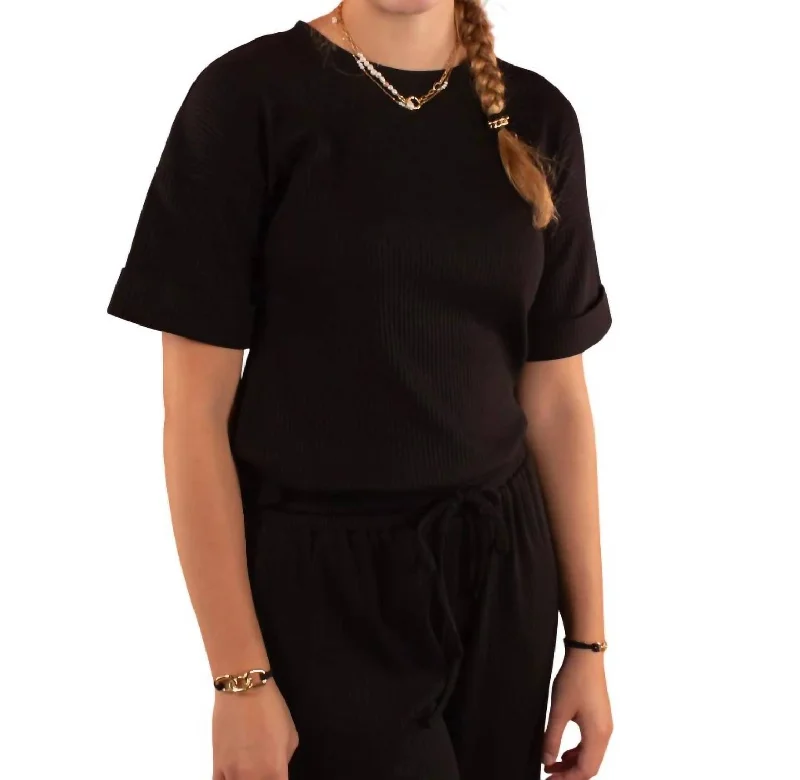 Boho - Chic Festival - Ready Style Moonlit Magic Ribbed Slouchy Tee In Black