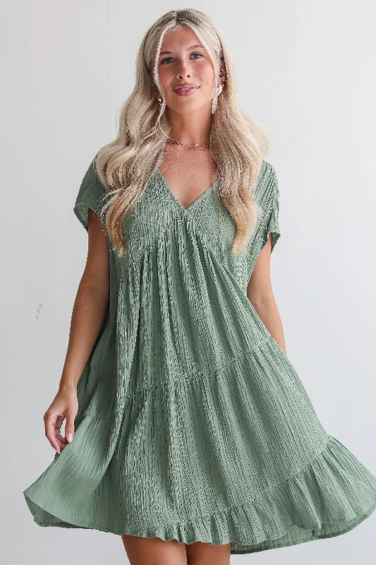 Casual Chic Clothing FINAL SALE - Pleasant Personality Olive Tiered Mini Dress