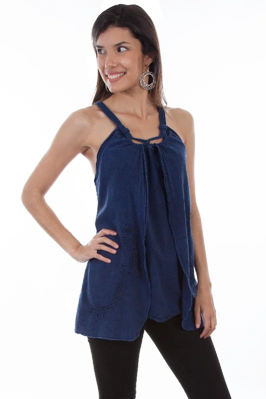 Versatile Wardrobe Essentials Scully Womens Dark Blue 100% Cotton Rope Strap S/L Tunic