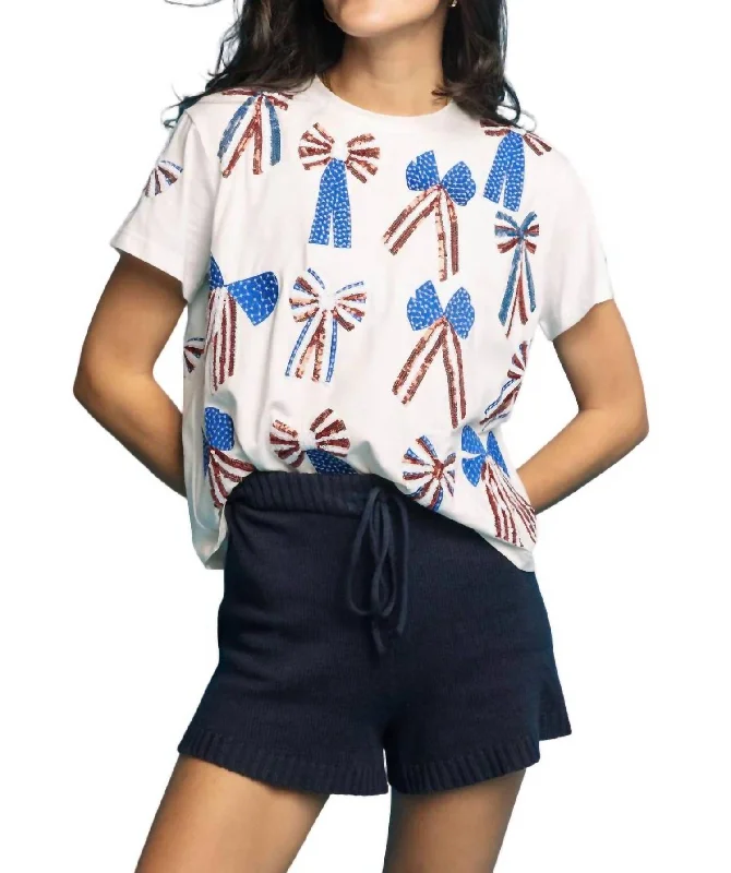 Explore What's New Scattered Bow Tee In White/red/blue