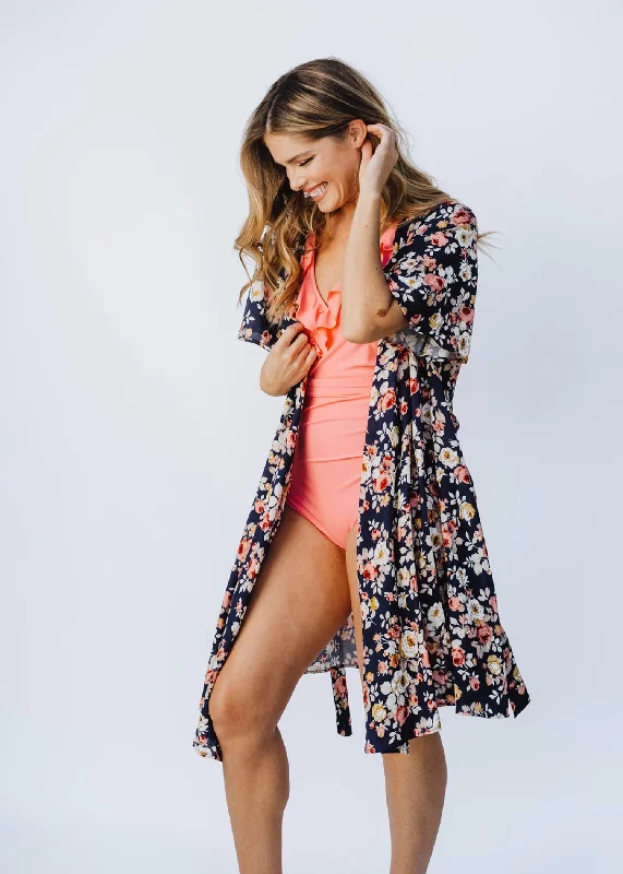 Limited Time Special Offer wrap dress/cover-up in navy fleur