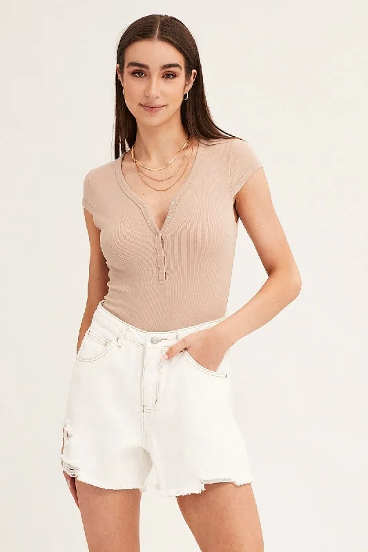 Trend Forward Threads For Her White Denim Shorts High Rise Relaxed