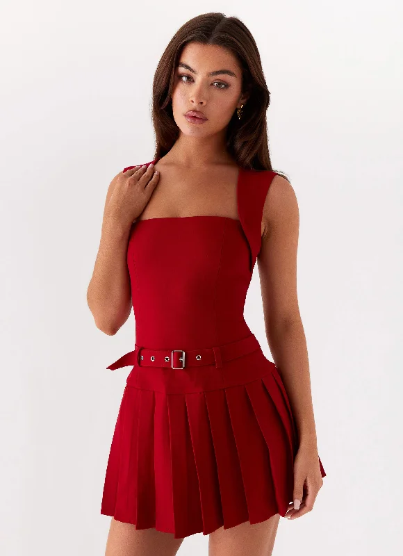 Trendy Fashion For Women Justina Belted Mini Dress - Red