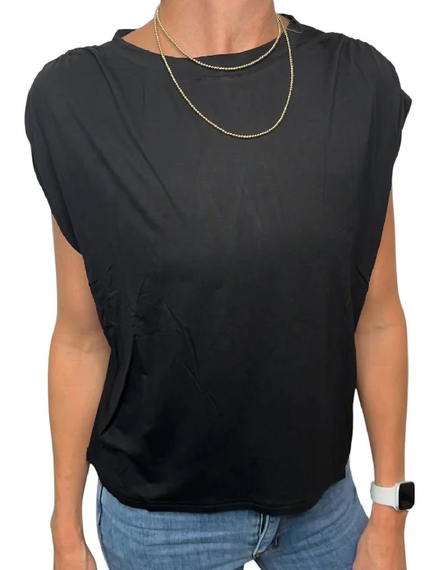 Versatile Outfits Super Soft Casual Ruched Shoulder Tee In Black