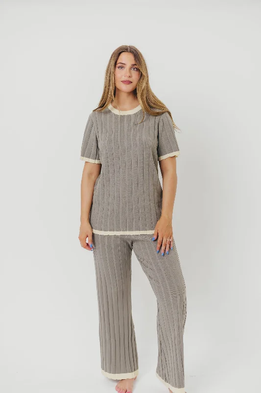 Pastel Styles Adele Ribbed Knit Top and Pants Set in Dusty Olive