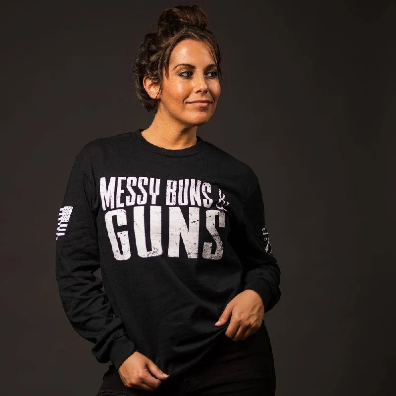 Final Clearance Women's Messy Buns & Guns Long Sleeve - Black