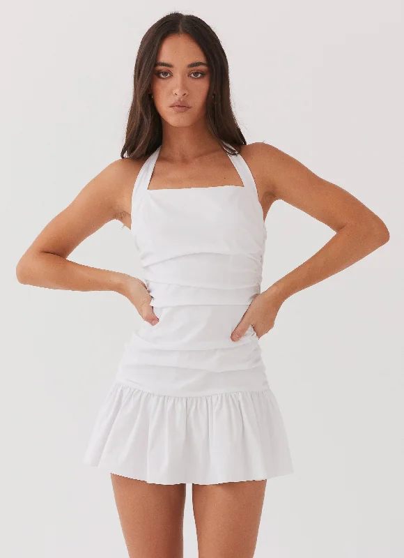 Coastal Beach - Inspired Style Cely Ruched Mini Dress - White