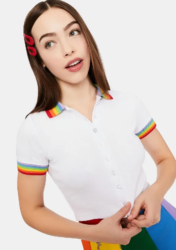 Seasonal Sale All Is Bright Rainbow Stripe Polo Tee