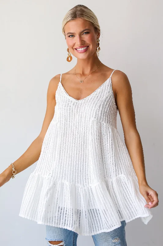 Save Big FINAL SALE - Expert Sweetness White Crochet Knit Tunic