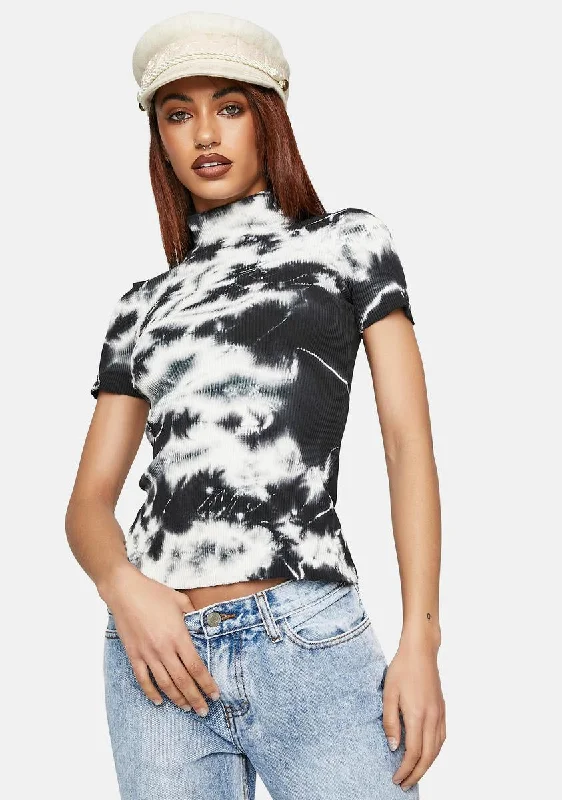 Chic & Cozy Apparel Black Tie Dye Short Sleeve Turtleneck