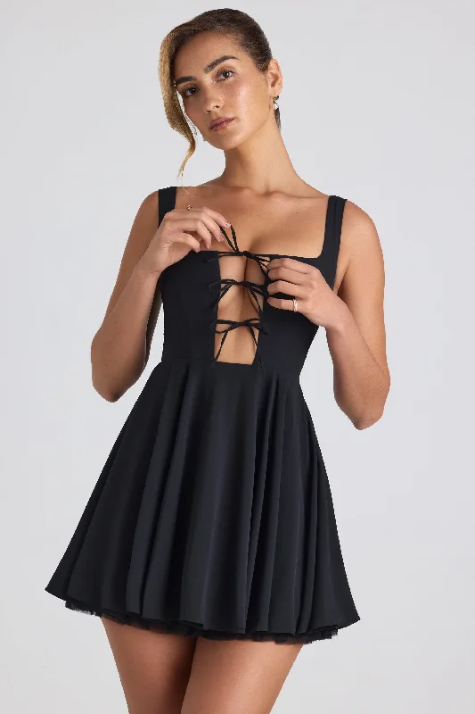 Fashion For Every Occasion Tie-Detail A-Line Micro Mini Dress in Black