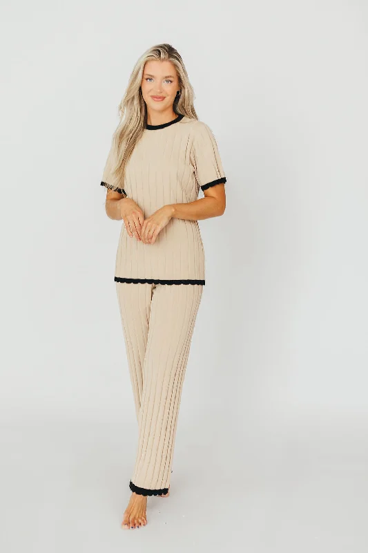 Limited Styles Adele Ribbed Knit Top and Pants Set in Light Taupe