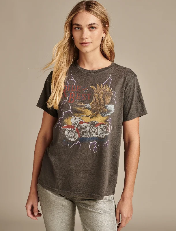 Shop Sales Lucky Brand Women's Ride The Best Eagle Moto Boyfriend Tee