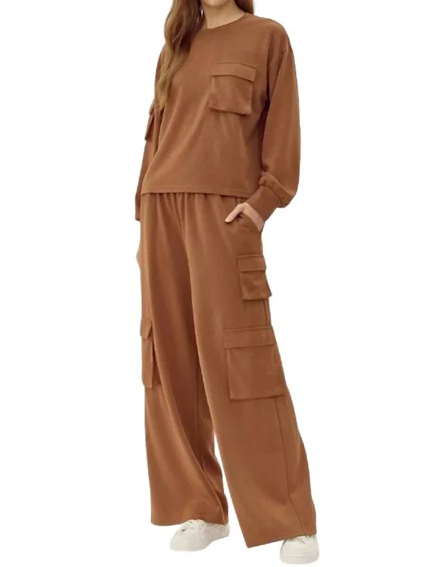 Quality Driven Apparel Athletic Top And Cargo Pants Set In Brown