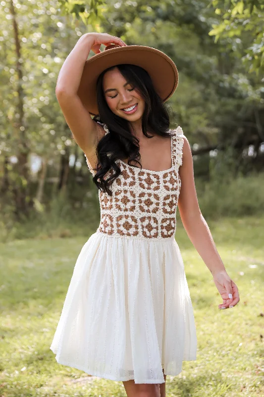 Exclusive Sale FINAL SALE - Composed Delight Cream Crochet Knit Mini Dress