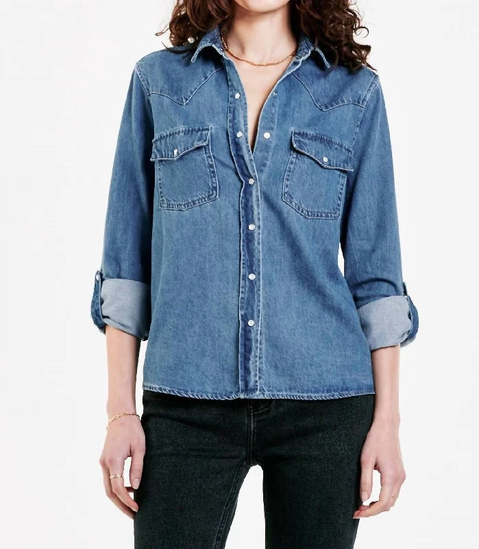 Effortless Chic Apparel Star Western Denim Shirt In Blue