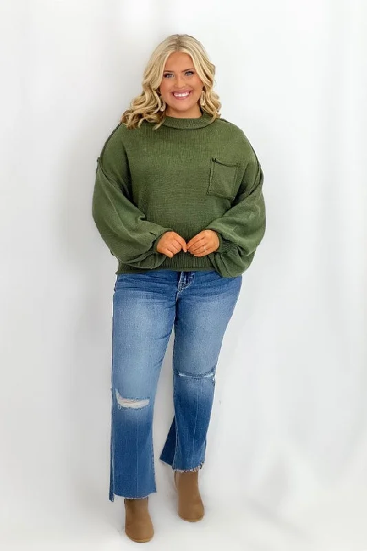 Casual Yet Stylish Separates Parsley Herb Pocket Oversized Sweater