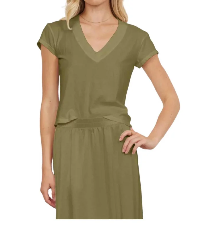 Fashion Forward Outfits Suri Organic Deep V Tee In Moss