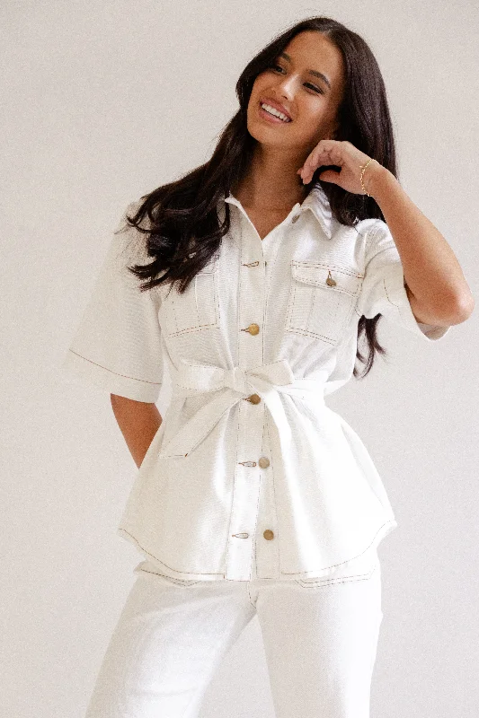 Chic And Edgy Lepal Denim Shirt - White