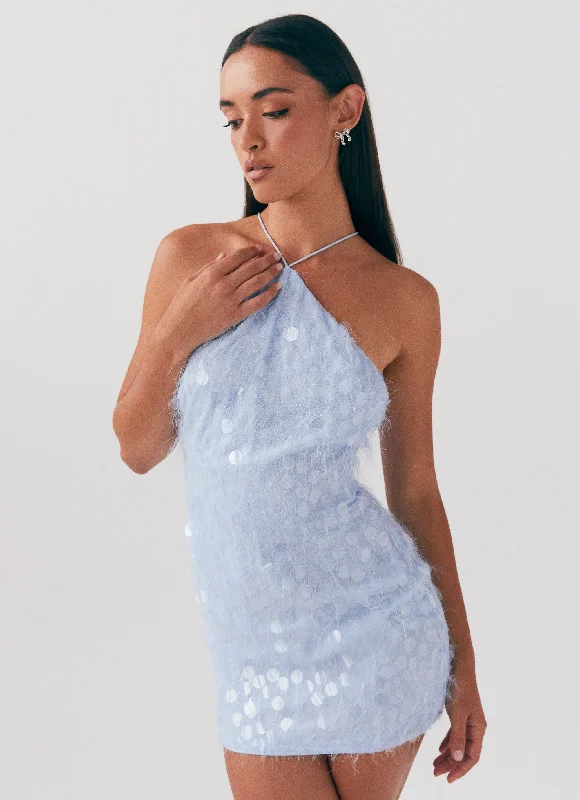 Graceful Drape Glitz And Glamour Halterneck Mini Dress - Lavender Mist