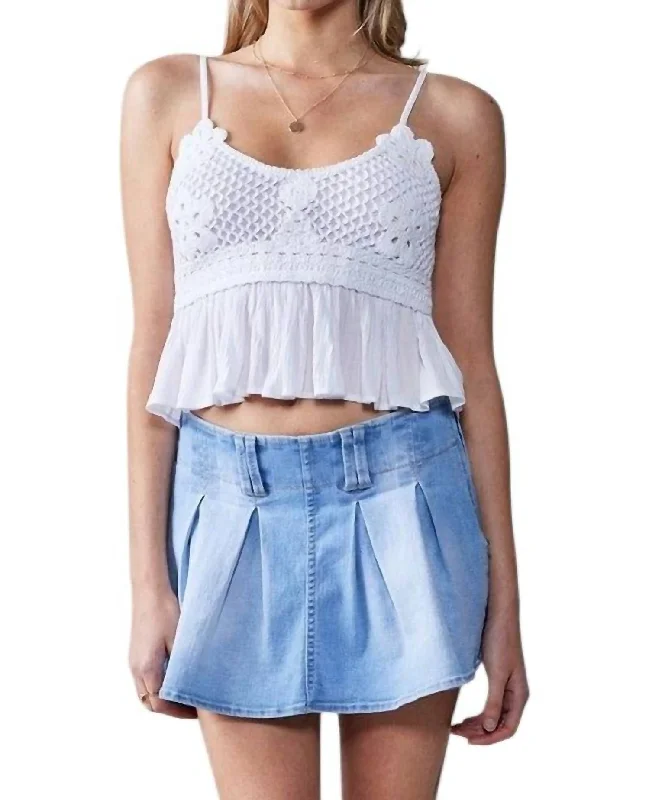 Style Redefined Stretchable Denim Pleated Mini Skort In Light Blue