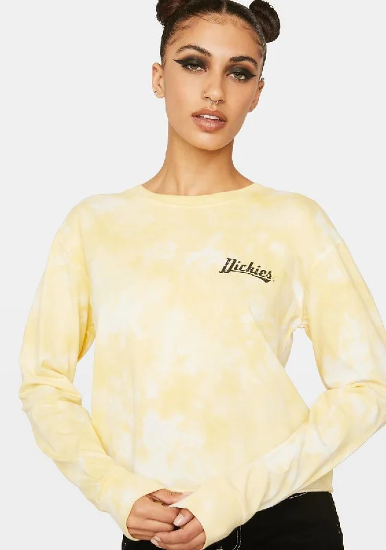 Trendy Urban Attire Yellow Tie Dye LS Cropped Tee