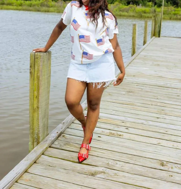 Best Sellers Scattered American Flag Tee In White