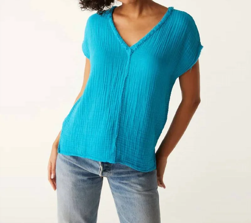 Statement Piece Michael Stars Draya V Neck Tee In Bright Teal