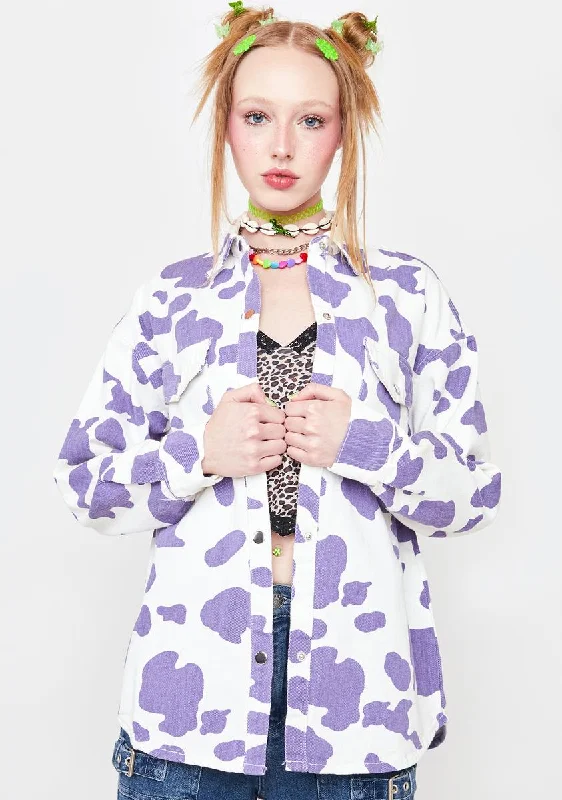 Versatile Wardrobe Essentials Grape Cow Denim Shirt