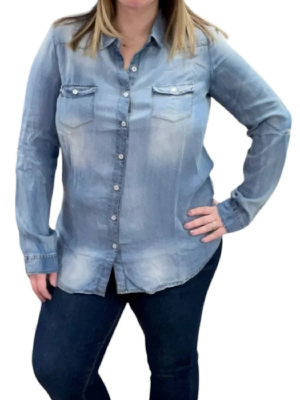 The Epitome Of Modern Women's Fashion Tencel Denim Shirt In Blue